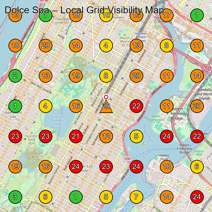 Dolce Spa Nail Salon GeoGrid ranking map for New York NY